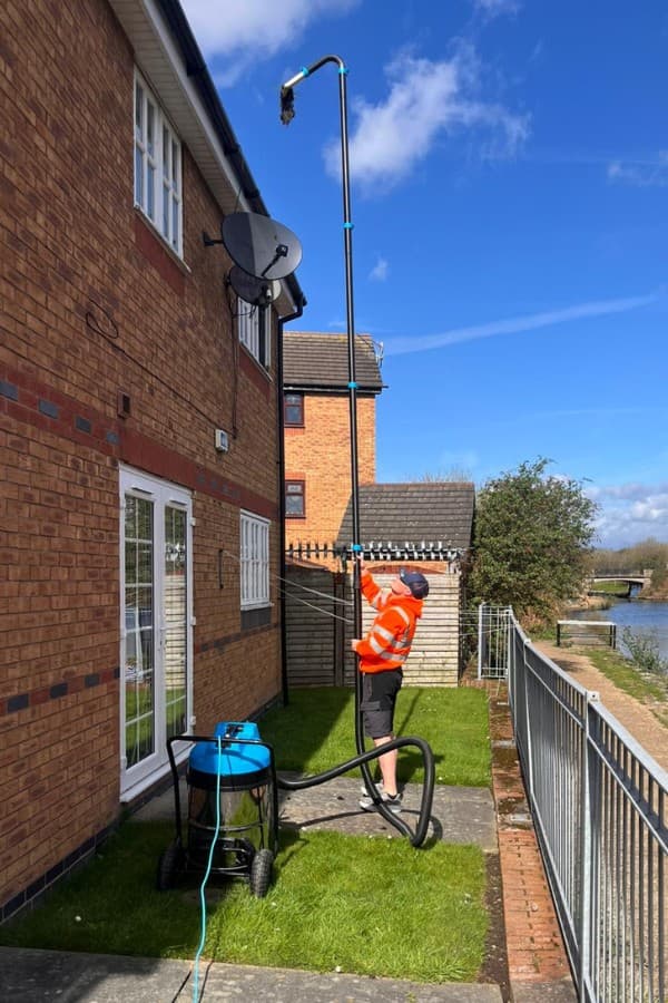 Patio cleaning with pressure washer